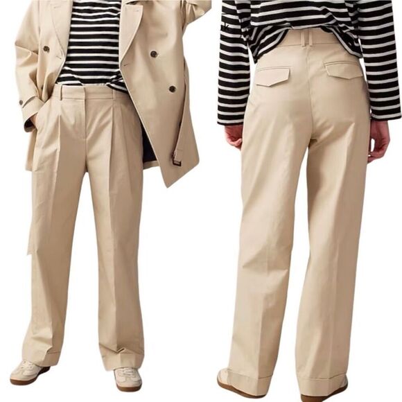 J. Crew Collection Essential Wide Leg Pant Chino Cotton Trouser Pleated Beige 16 - Picture 1 of 11
